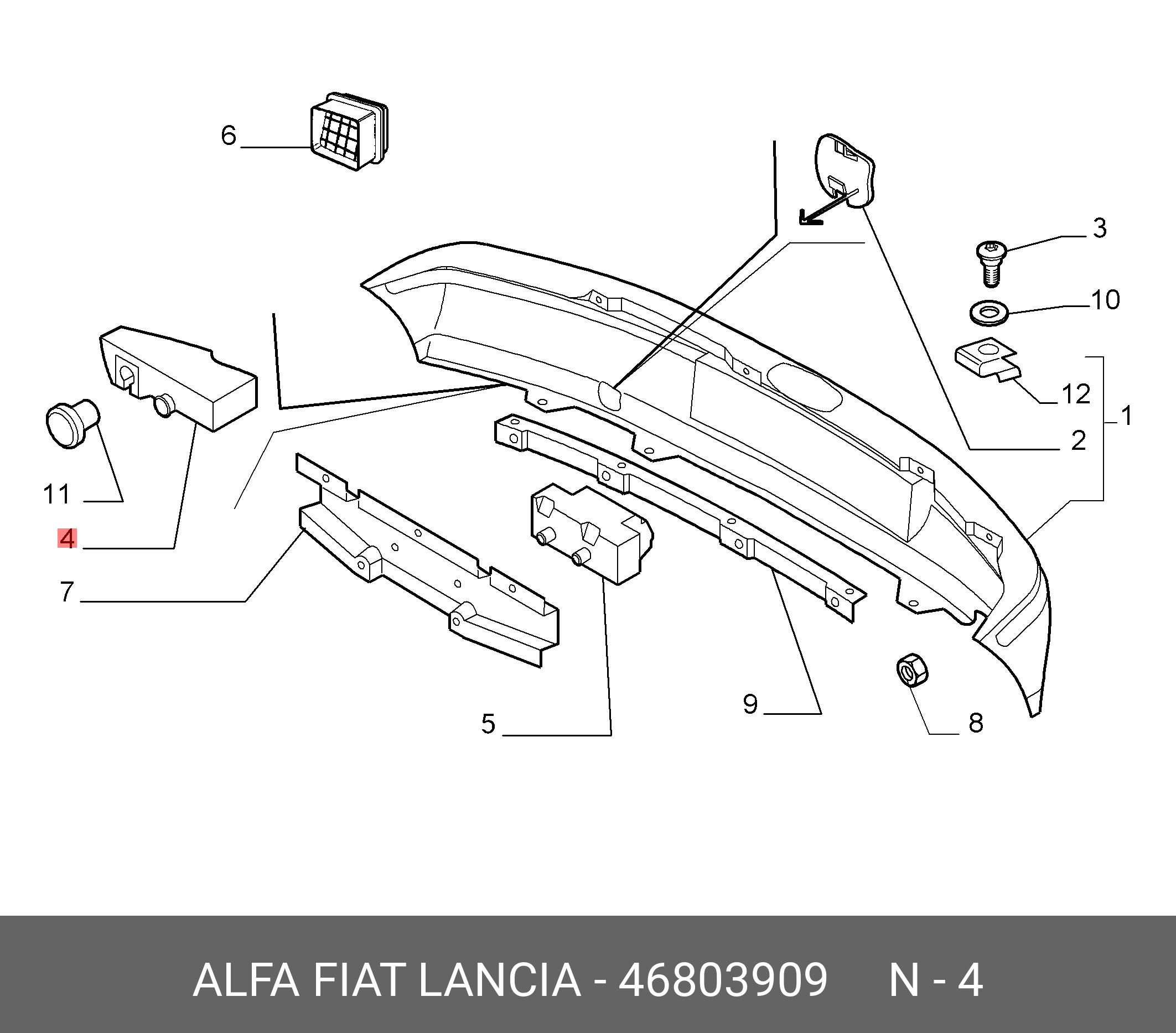 46803909 FIAT/ALFA/LANCIA Пластиковая вставка в задний бампер