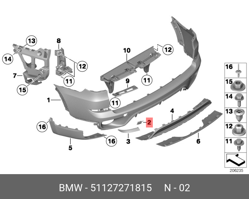 51127154094 BMW Ремкомплект заднего бампера купить в интернет-магазине AvtoTO