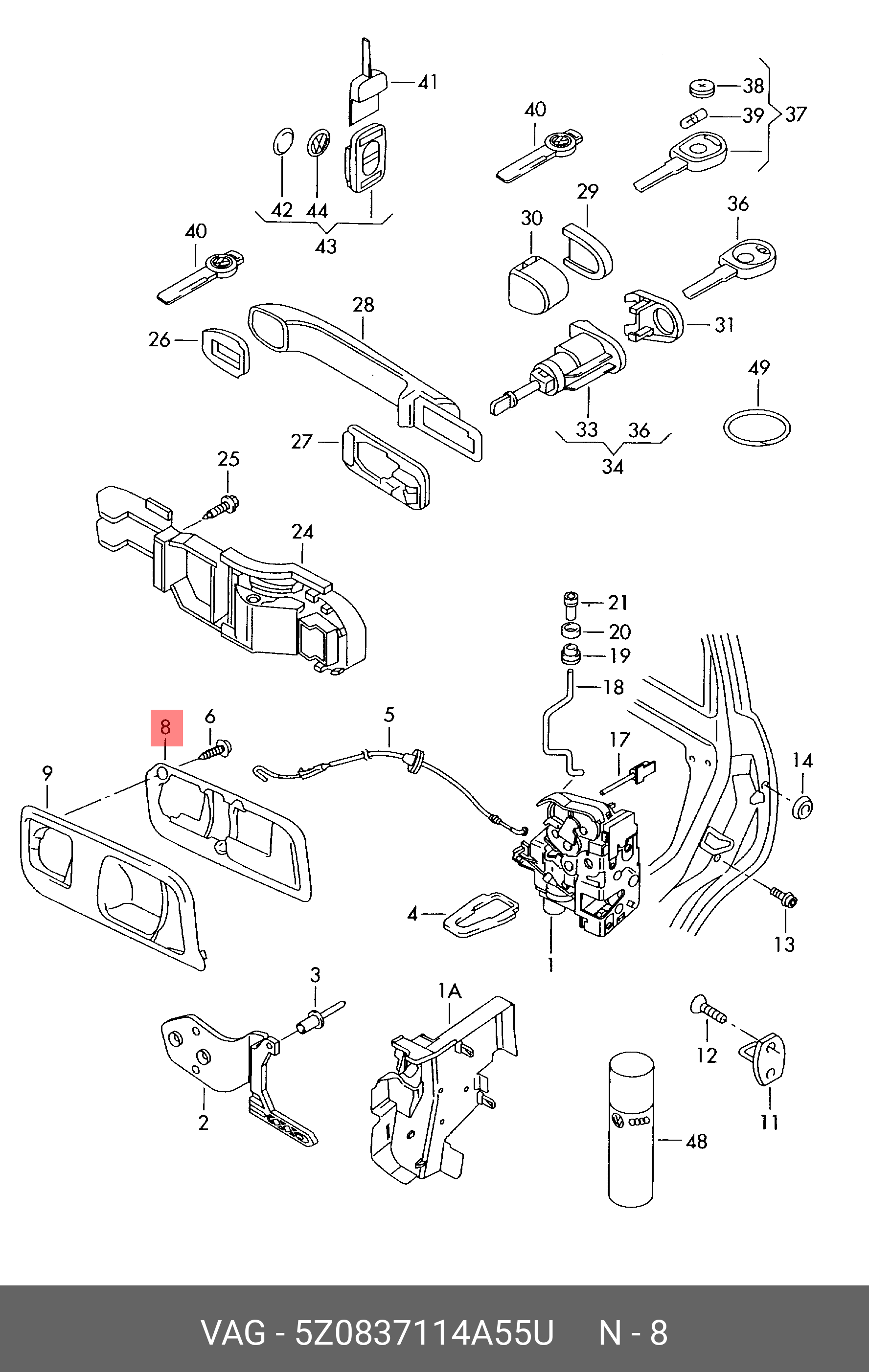 5Z0837114A55U VAG Ручка двери, внутренняя