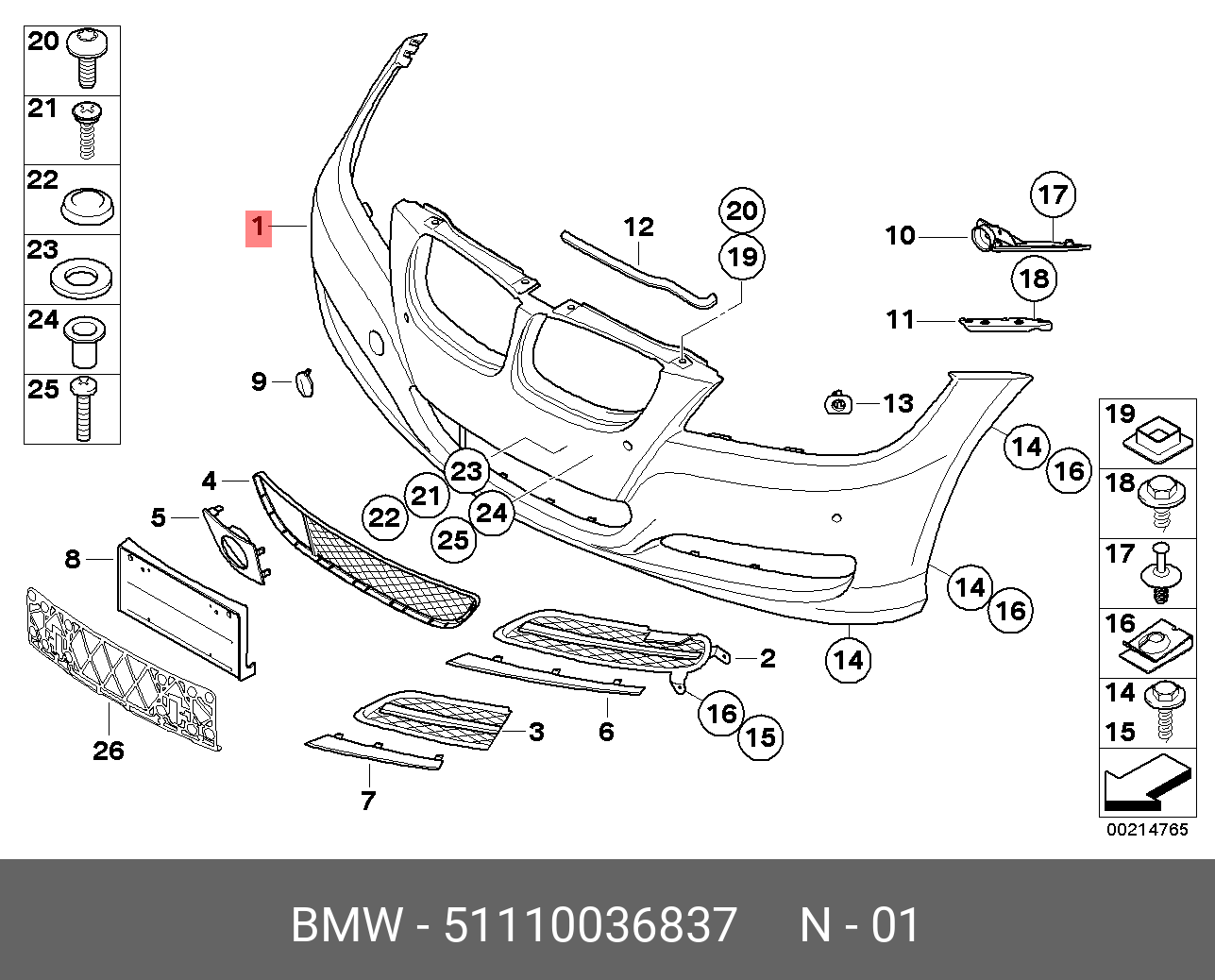 51110036837 BMW VERKLEIDUNG STOSSFÄNGER LACKIERT VORN