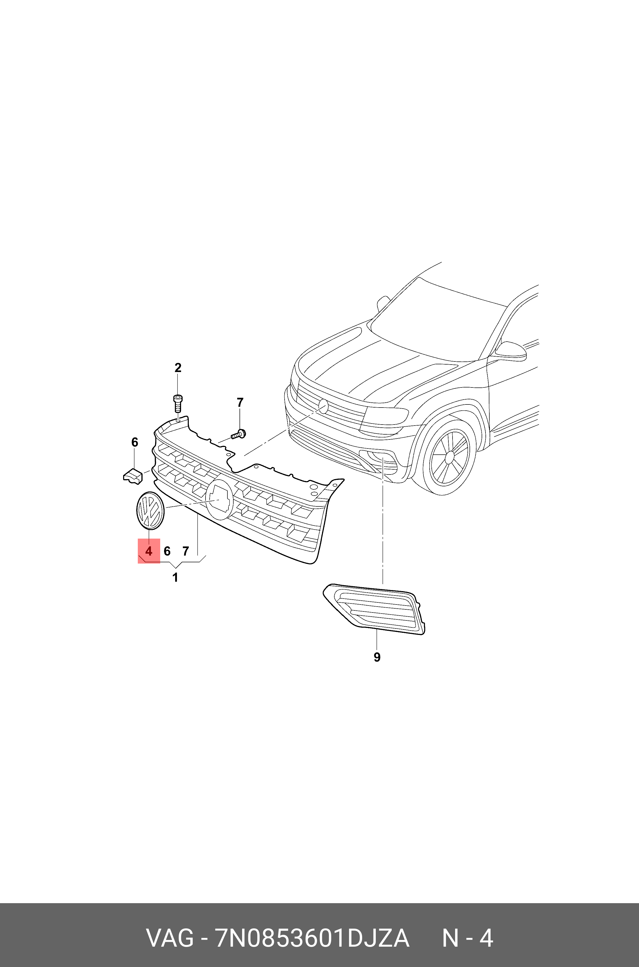 7N0853601DJZA VAG Эмблема VW черный/chromglanz