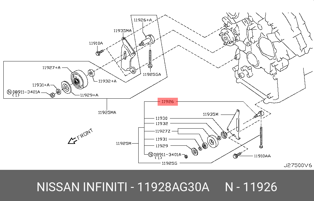 11928AG30A NISSAN SHAFT-IDLER PULLEY