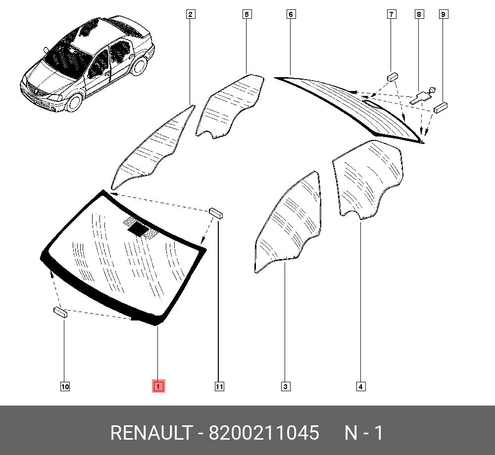 8200211045 RENAULT Стекло лоб. Logan без тонир. <<6001546697 купить в  интернет-магазине AvtoTO