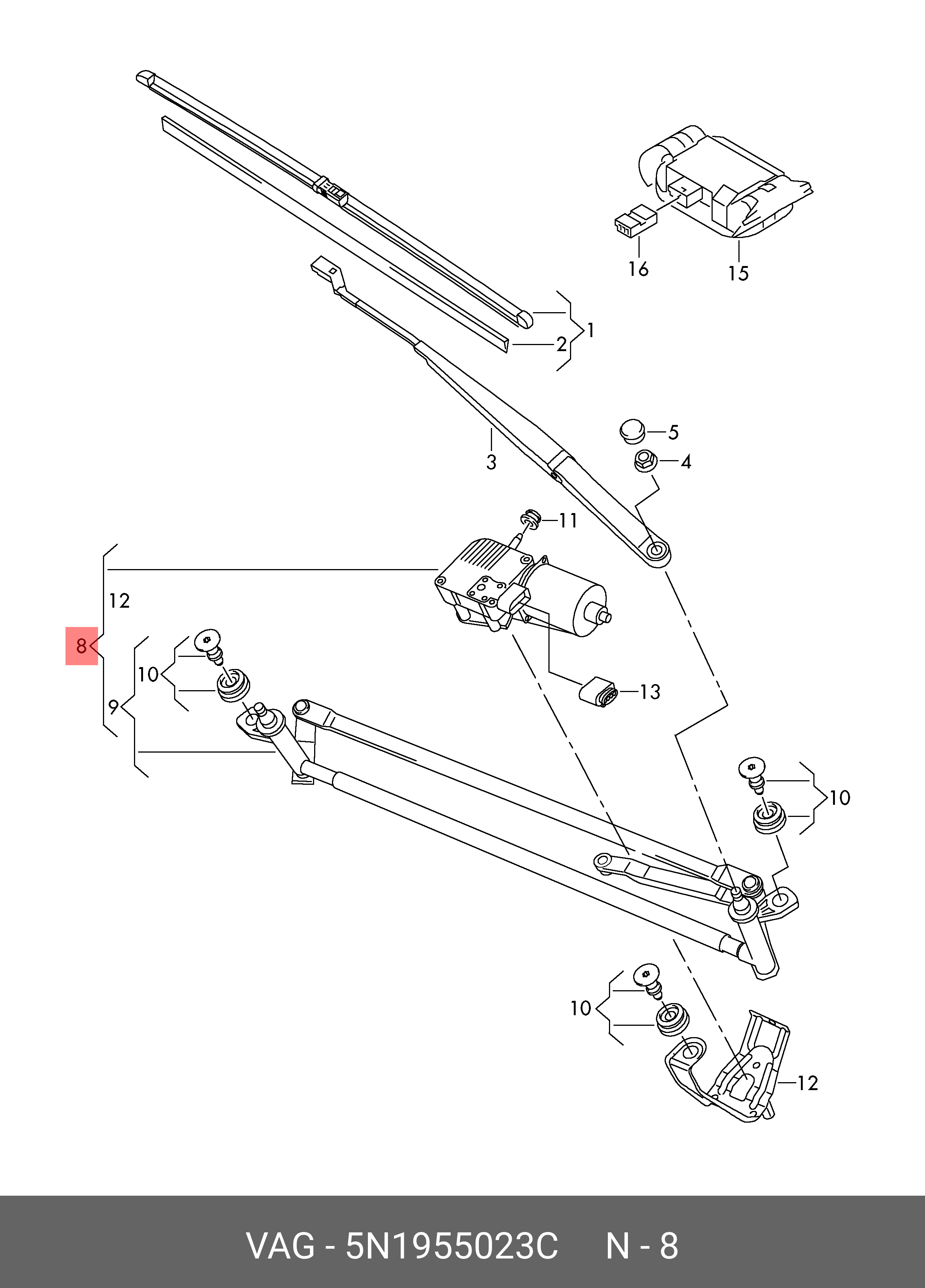 5N1955023C VAG Мотор дворника+Трапеция
