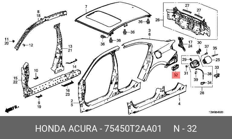 75450T2AA01 HONDA РЕШЕТКА ВЕНТИЛЯЦИИ БАГАЖНИКА