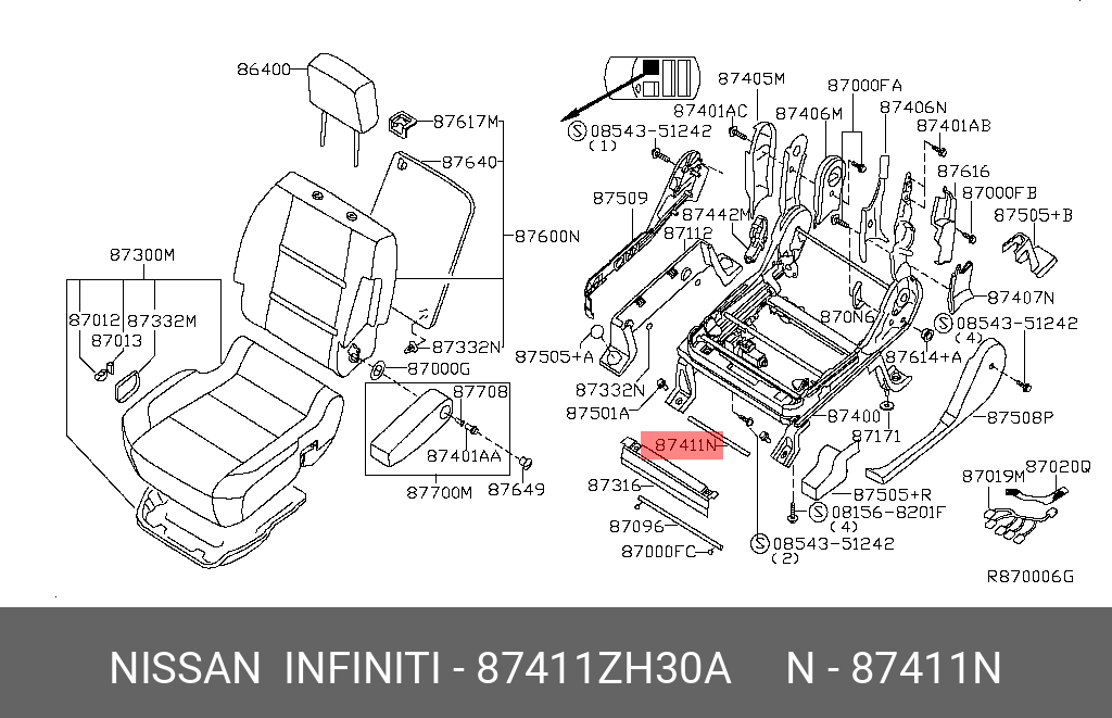 87411ZH30A NISSAN BAR-FRONT SEAT ADJUSTER