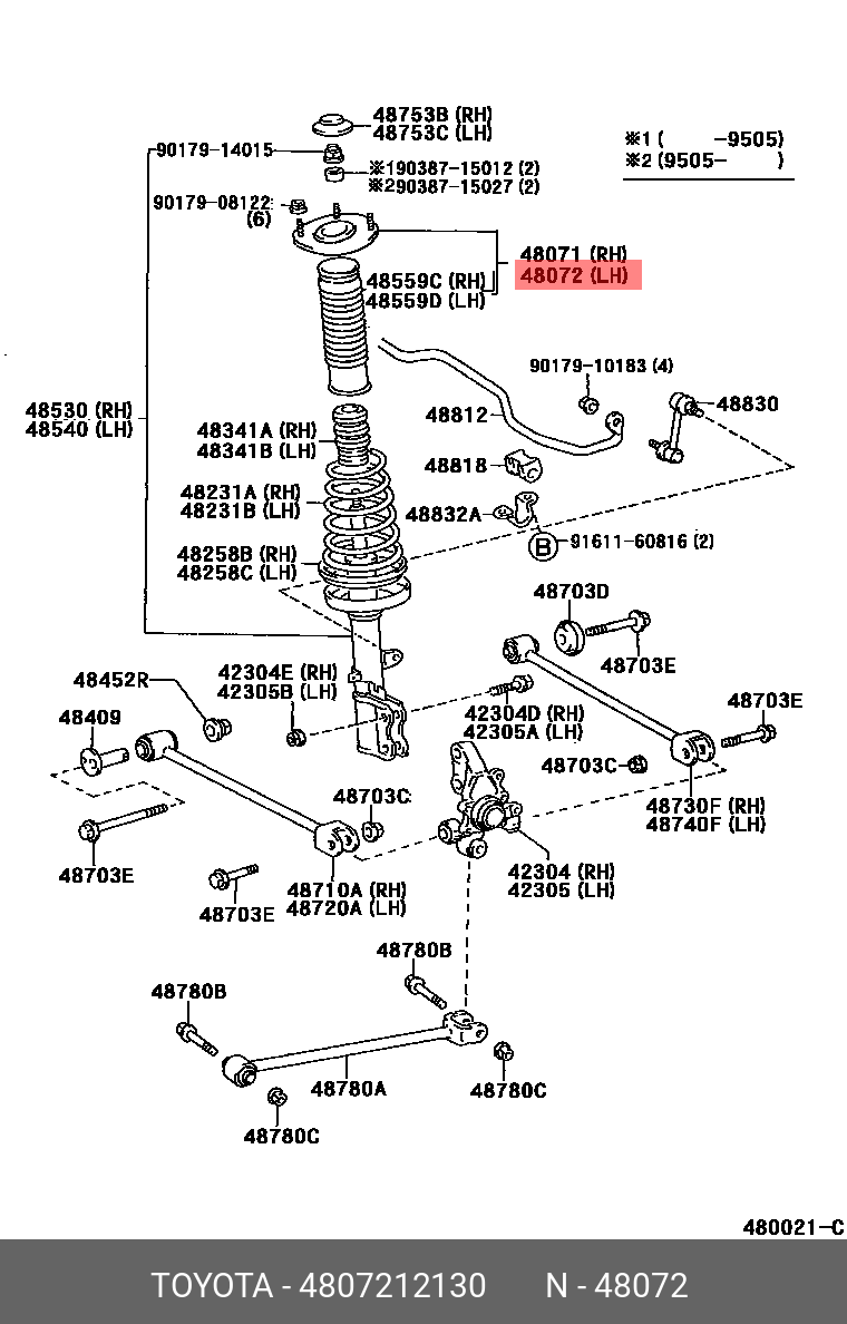 4807212130 TOYOTA ОПОРА АМОРТИЗАТОРА