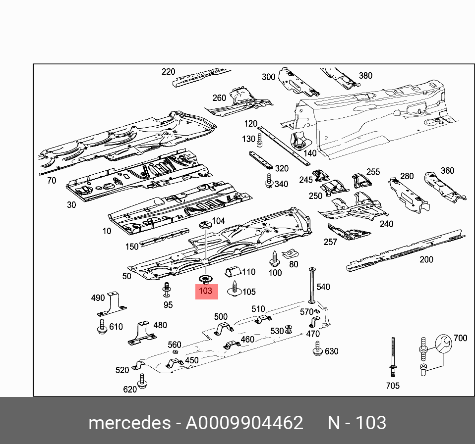 0009904462 MERCEDES-BENZ Фиксатор крепления защиты днища MB  W212,KUNSTSTOFFMUTTER купить в интернет-магазине AvtoTO