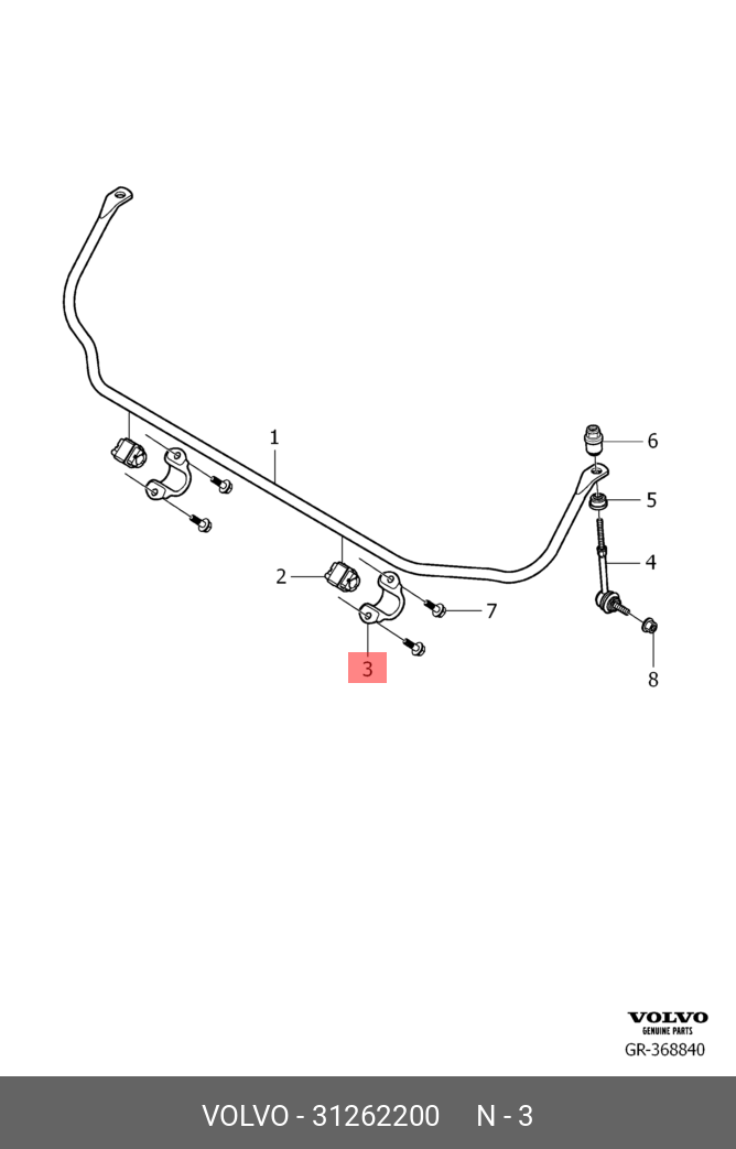 31262200 VOLVO Кронштейн стабилизатора заднего VOLVO