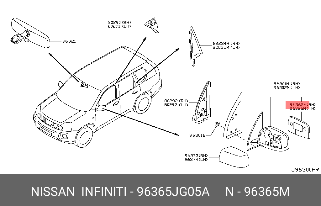 96365JG05A NISSAN Элемент зеpкальный пpавый