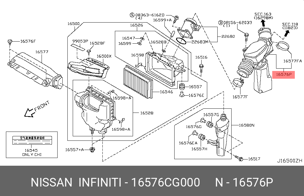 16576CG000 NISSAN DUCT ASSY-AIR
