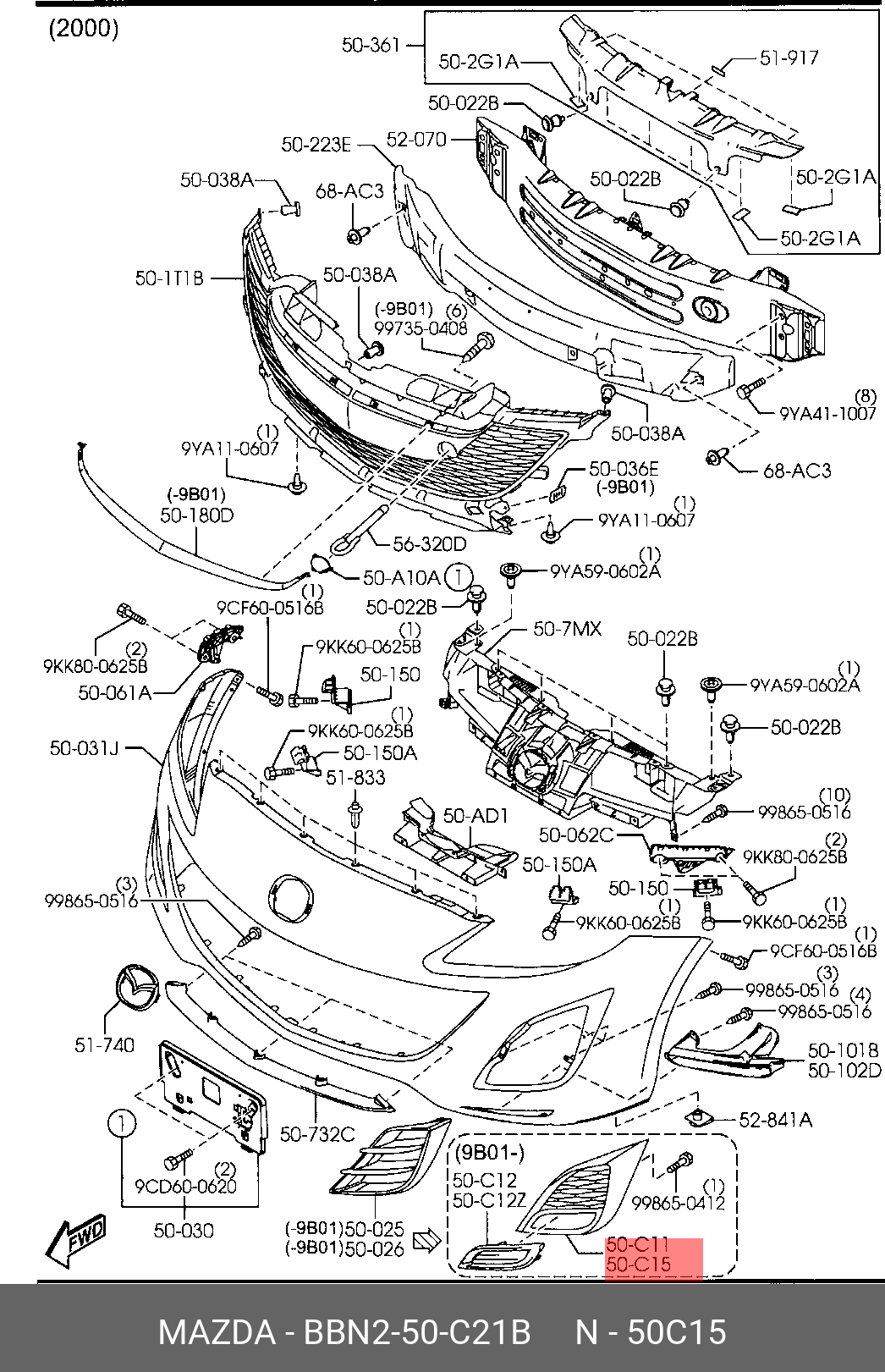 BBN250C21B MAZDA COVER, HOLE-LAMP