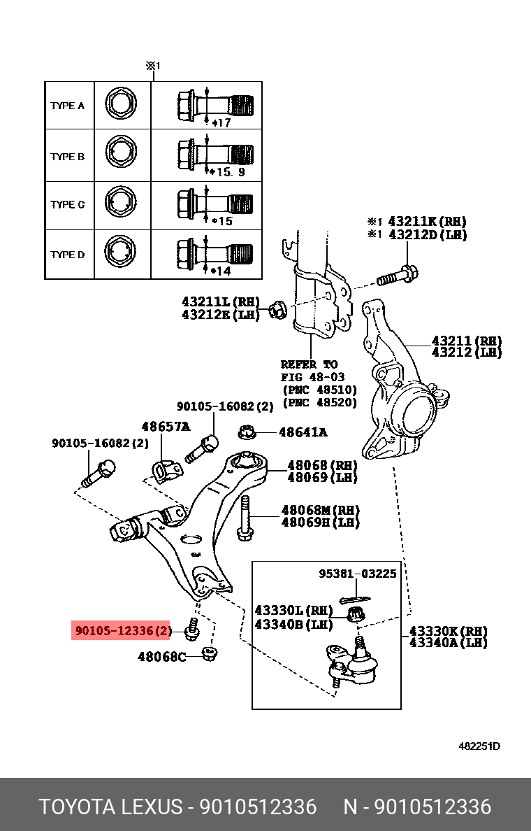 9010512336 TOYOTA БОЛТ С ШЕСТИГРАННОЙ ГОЛОВКОЙ