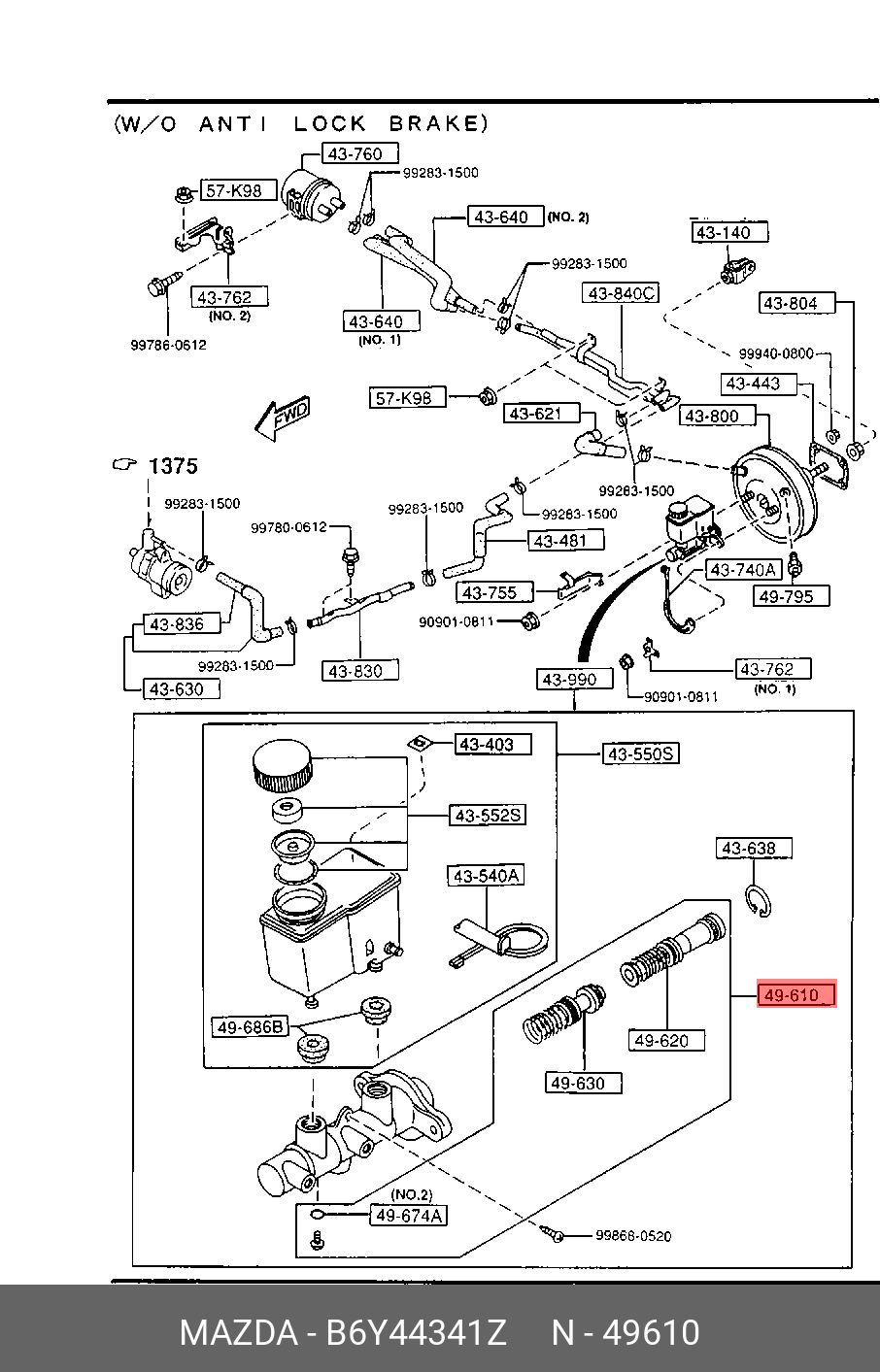 B6Y44341Z MAZDA Ремкомплект, главный тормозной цилиндр
