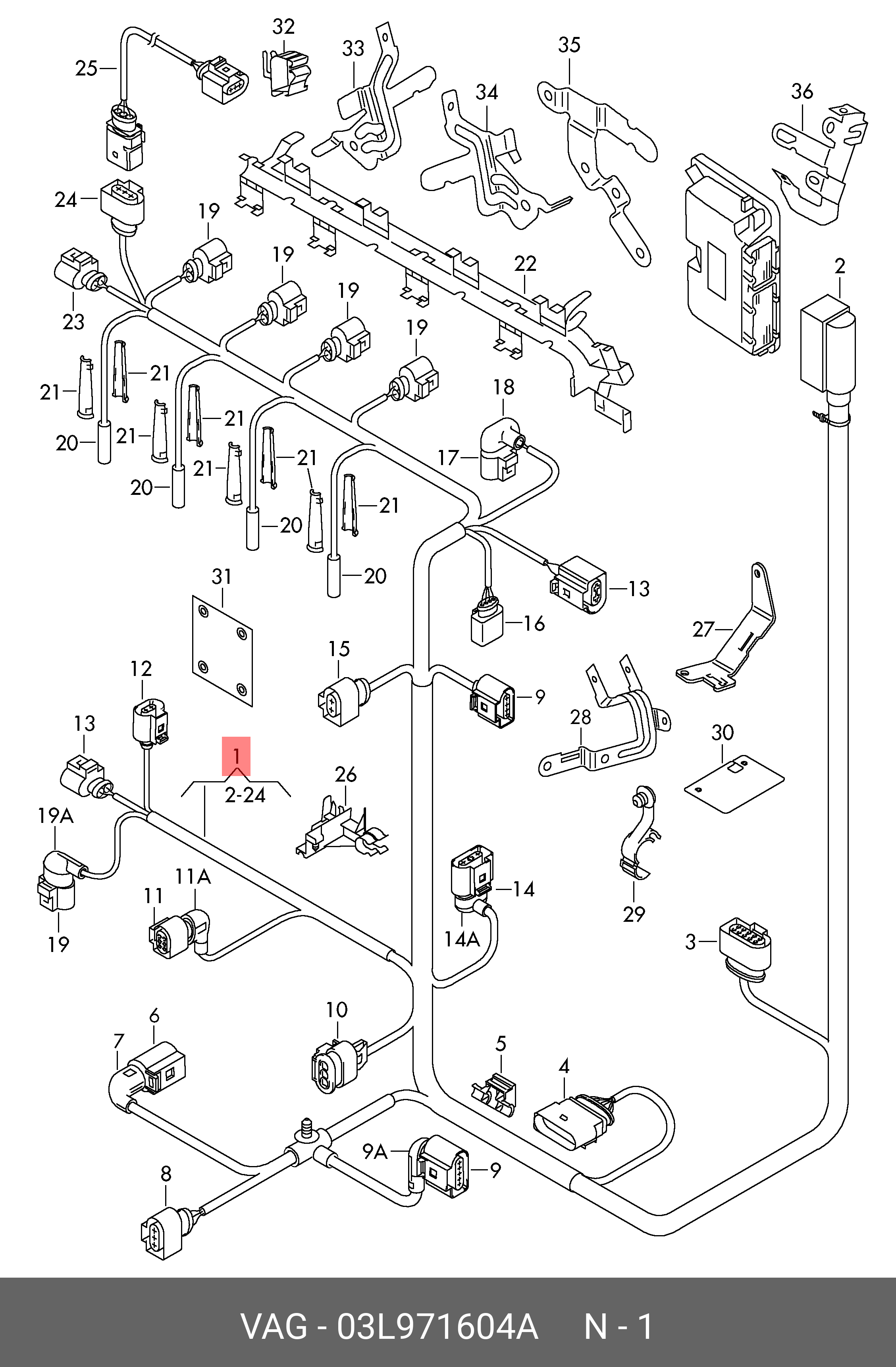 03L971604A VAG Жгут проводов для двигателя