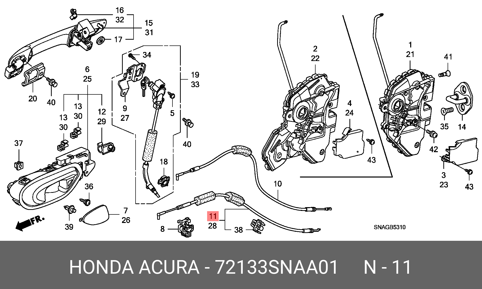 72133SNAA01 HONDA КАБЕЛЬ ЗАМОК ПРАВ ПЕРЕДН ДВЕРИ