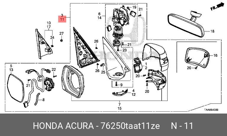 76250TAAT11ZE HONDA Зеркало заднего вида