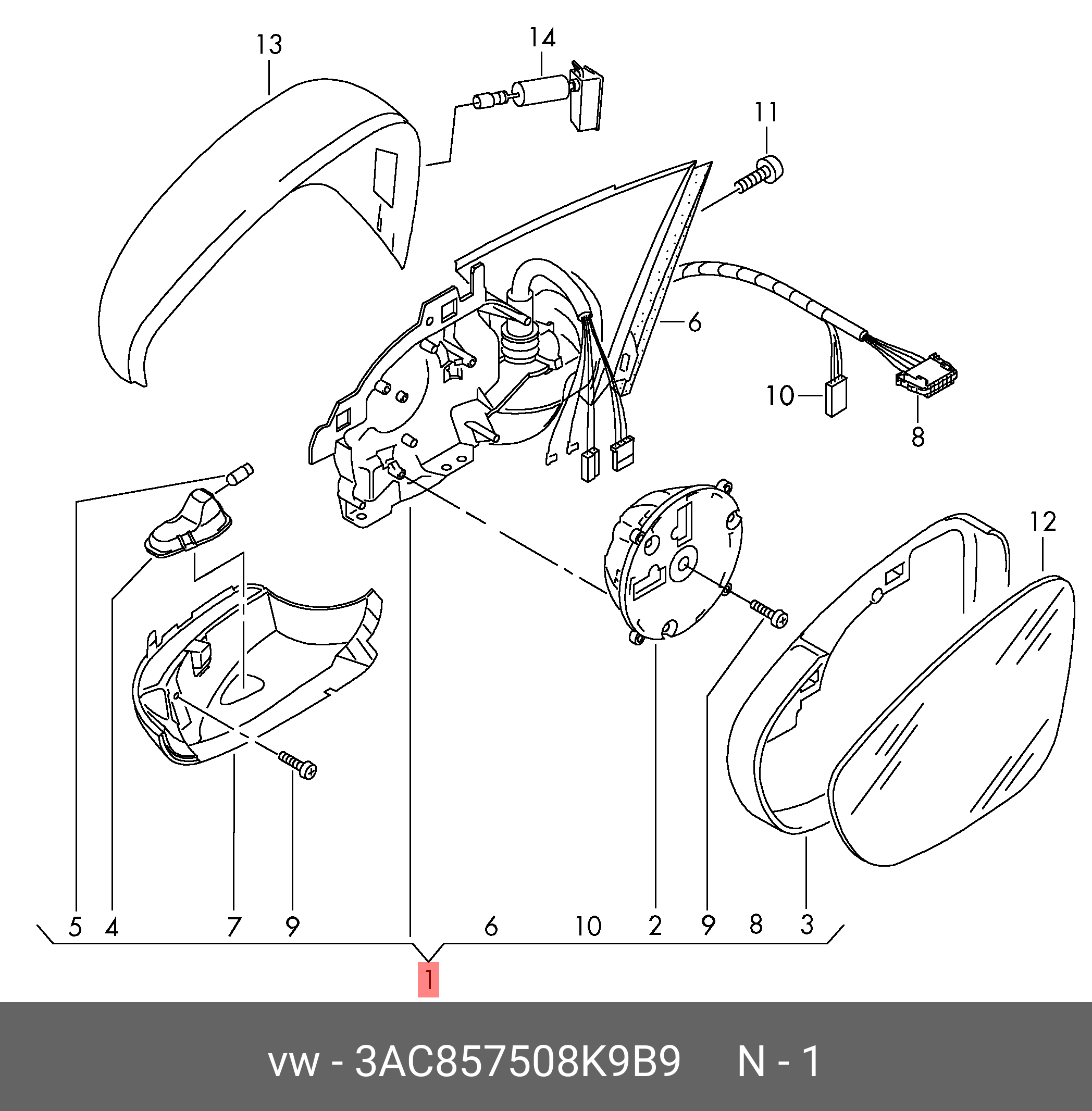 3AC857508K9B9 VAG Корпус зеркала