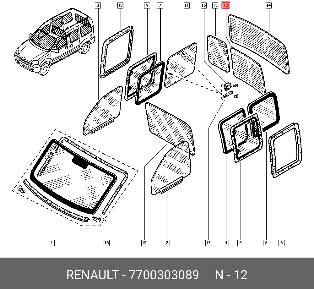 7700303089 RENAULT Стекло задней двери