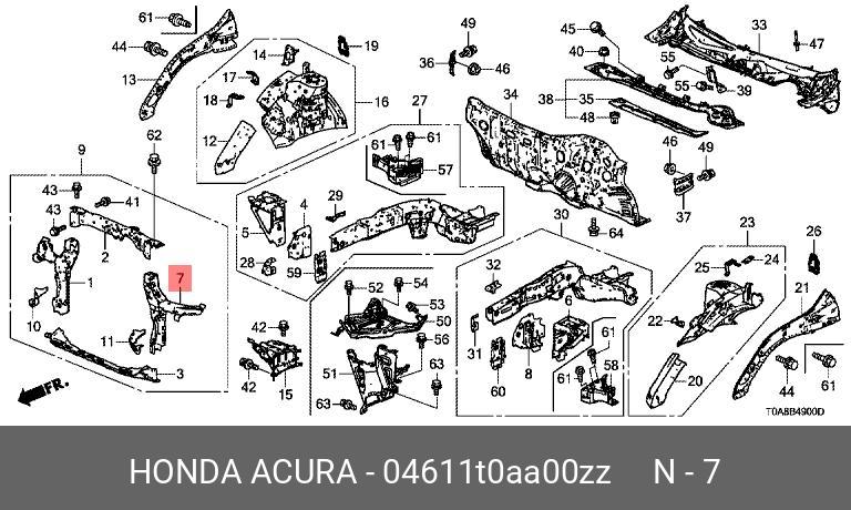 04611T0AA00ZZ HONDA Деталь крепления в наборе, лев. Передн. Сторона перегородки