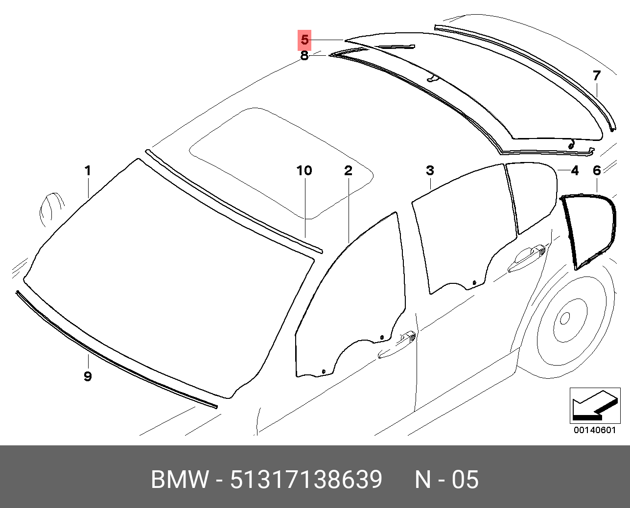 51317138639 BMW Заднее стекло зел.