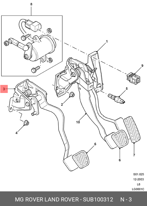 SUB100312 LAND ROVER ПЕДАЛЬ В СБОРЕ С КРОНШТЕЙНОМ