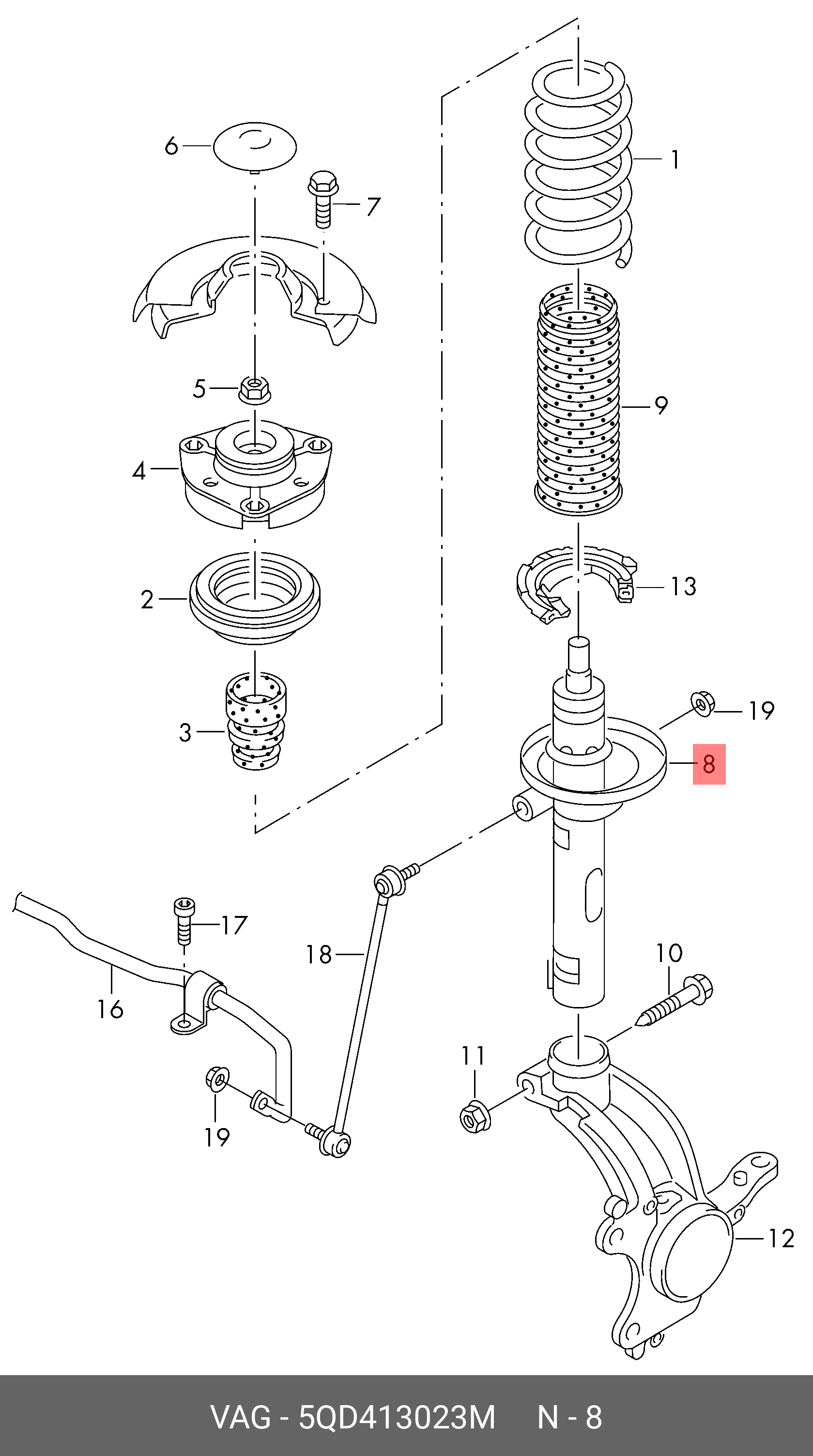 5QD413023M VAG Амортизаторная стойка, в сборе