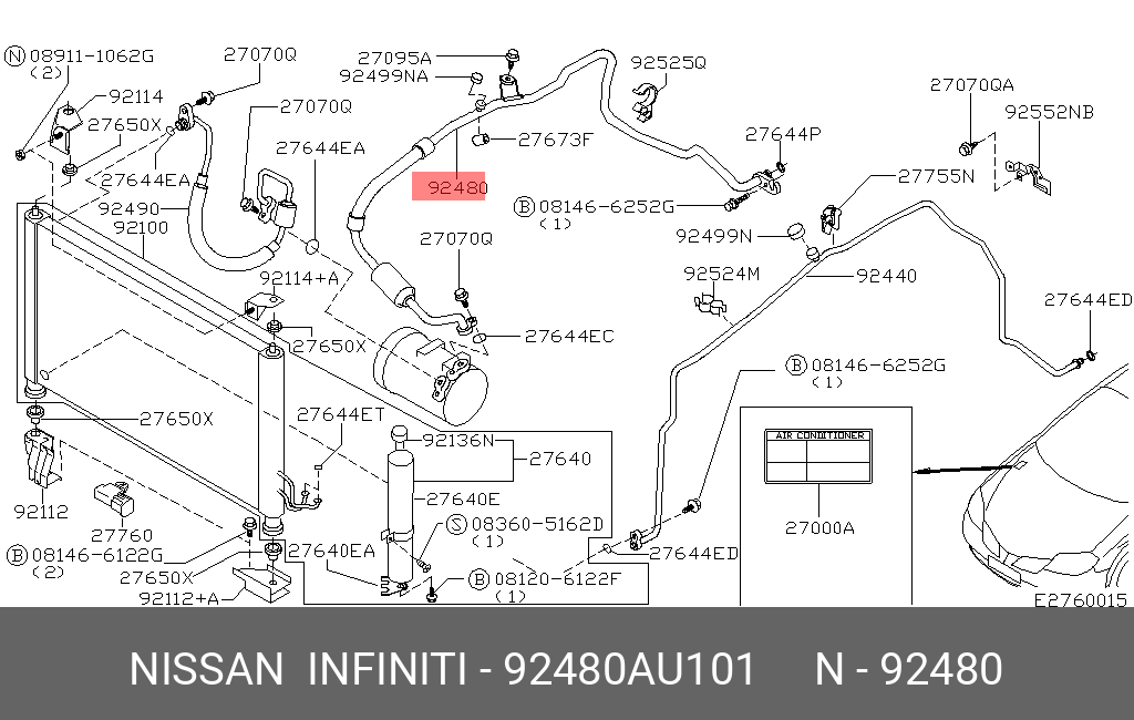 92480AU101 NISSAN ШЛАНГ СИСТ. ОХЛ