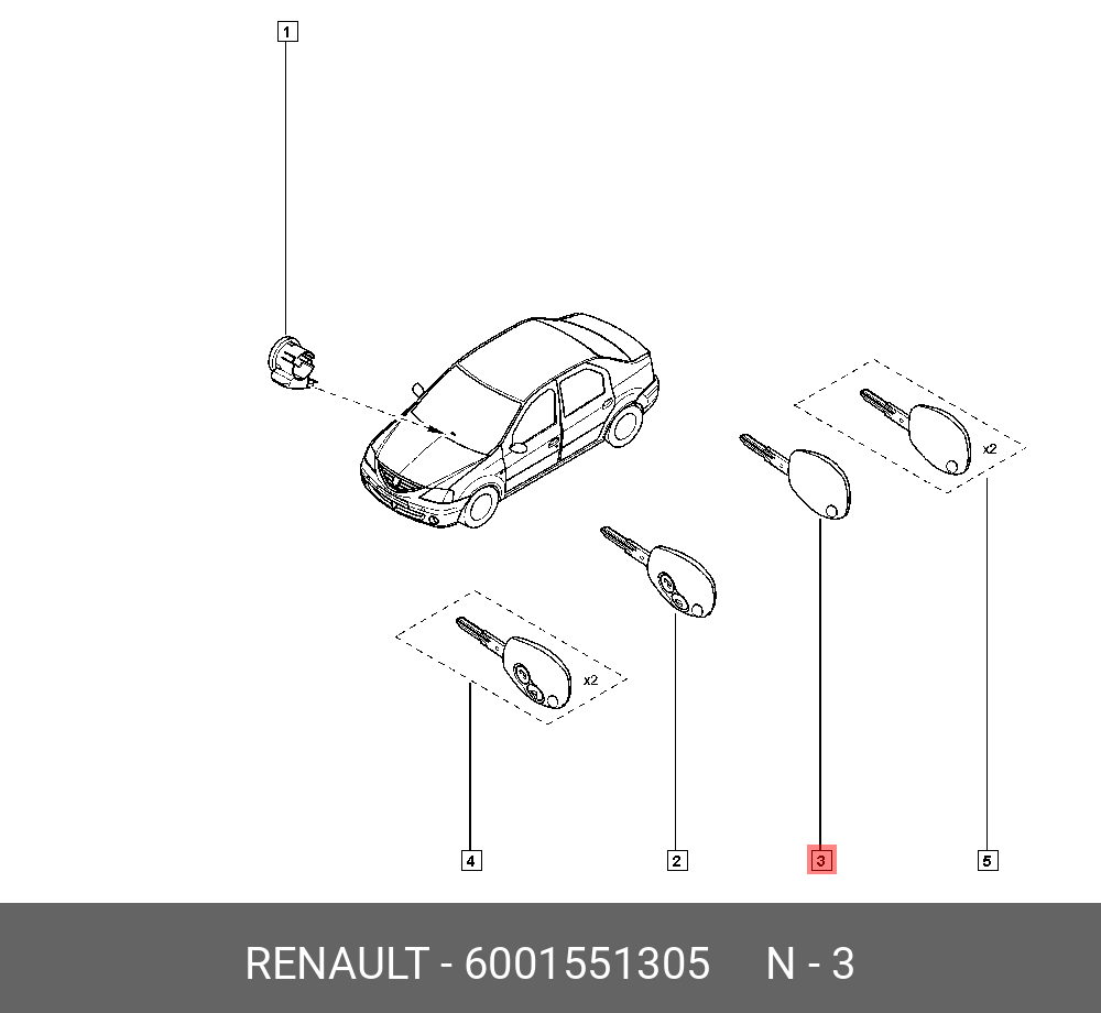 6001551305 RENAULT Плип замка зажигания + ключ code