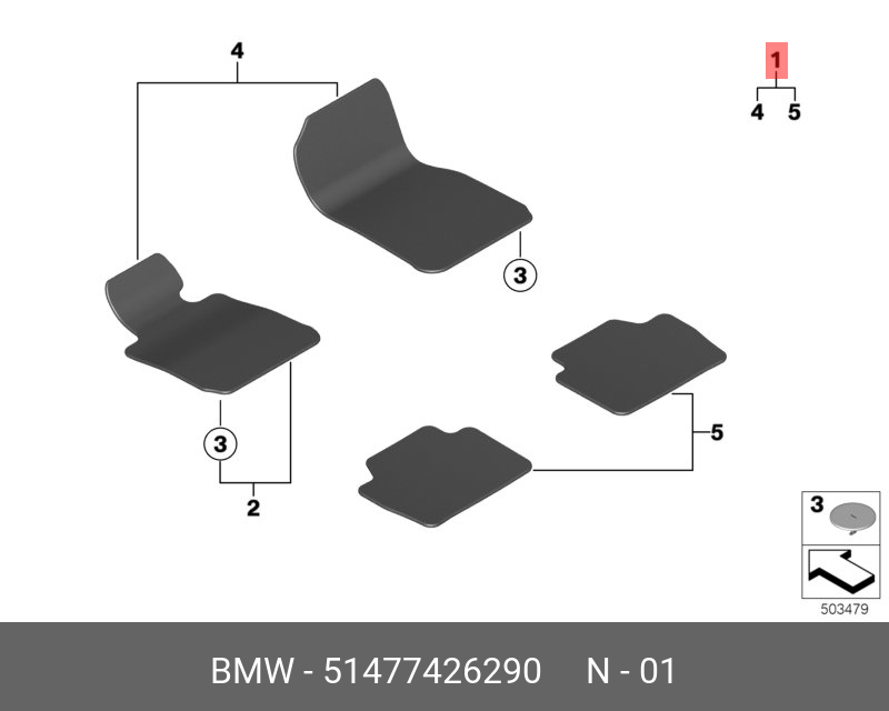 51477426290 BMW SATZ FUSSMATTEN VELOURS