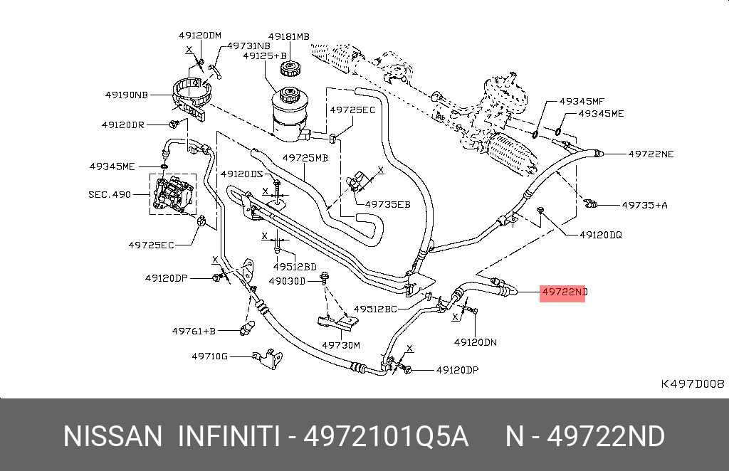 4972101Q5A NISSAN ТРУБКА СТАЛЬНАЯ ГИДР
