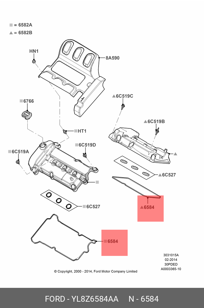 YL8Z6584AA FORD Прокладка клапанной крышки левая