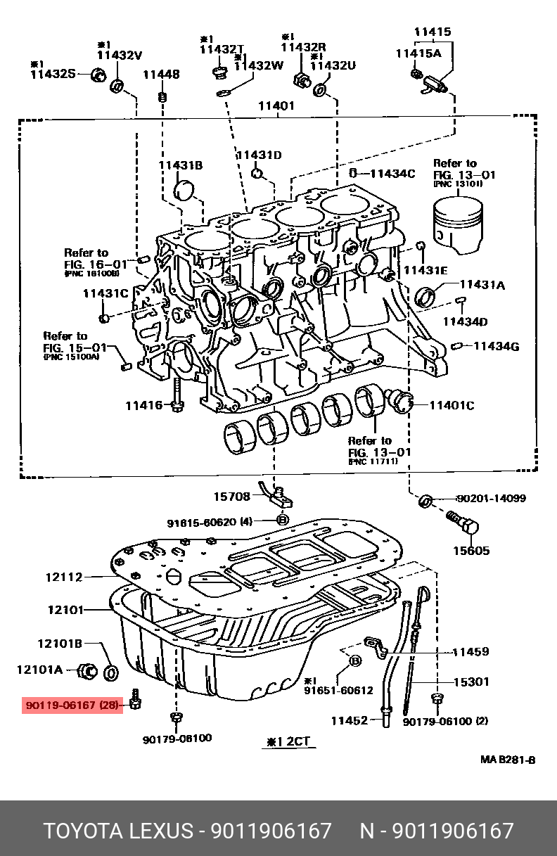 9011906167 TOYOTA БОЛТ С ШЕСТИГРАННОЙ ГОЛОВКОЙ
