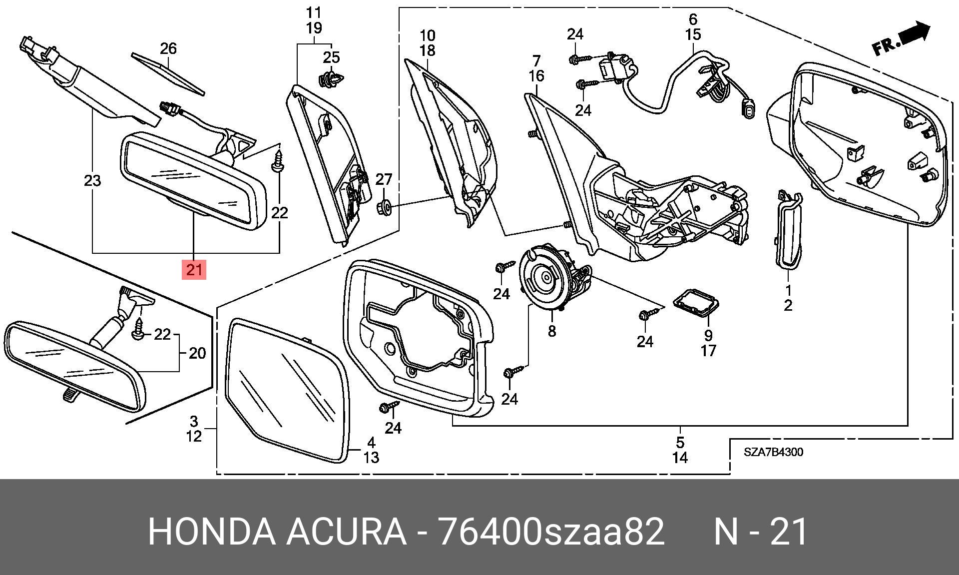 76400SZAA82 HONDA MIRROR ASSY., RR. VIEW (MONITOR)
