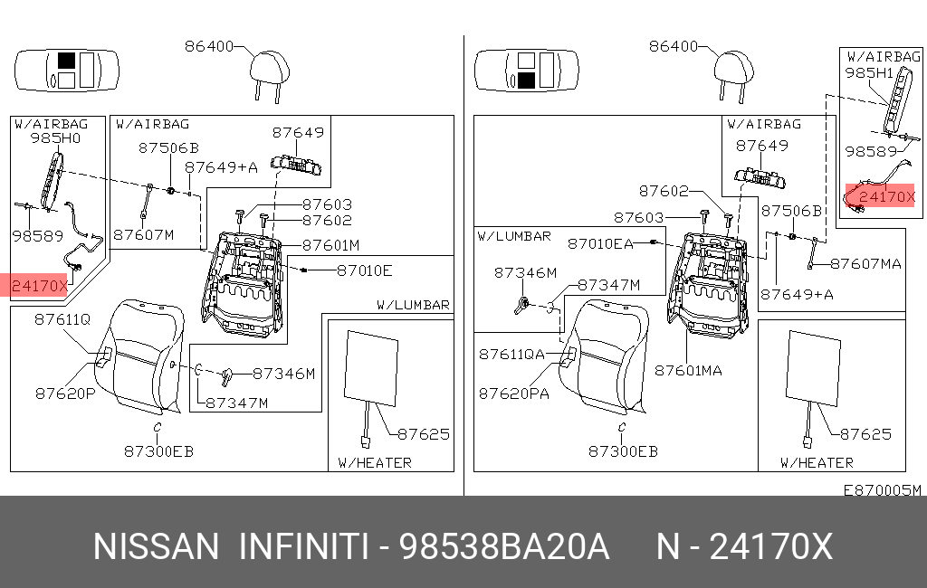 98538BA20A NISSAN HARNESS-AIR BAG