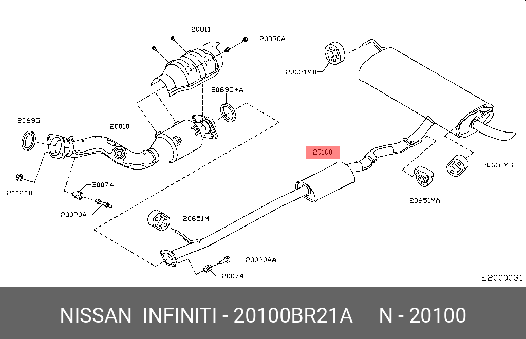20100BR21A NISSAN ТРУБА ВЫХЛОПНАЯ