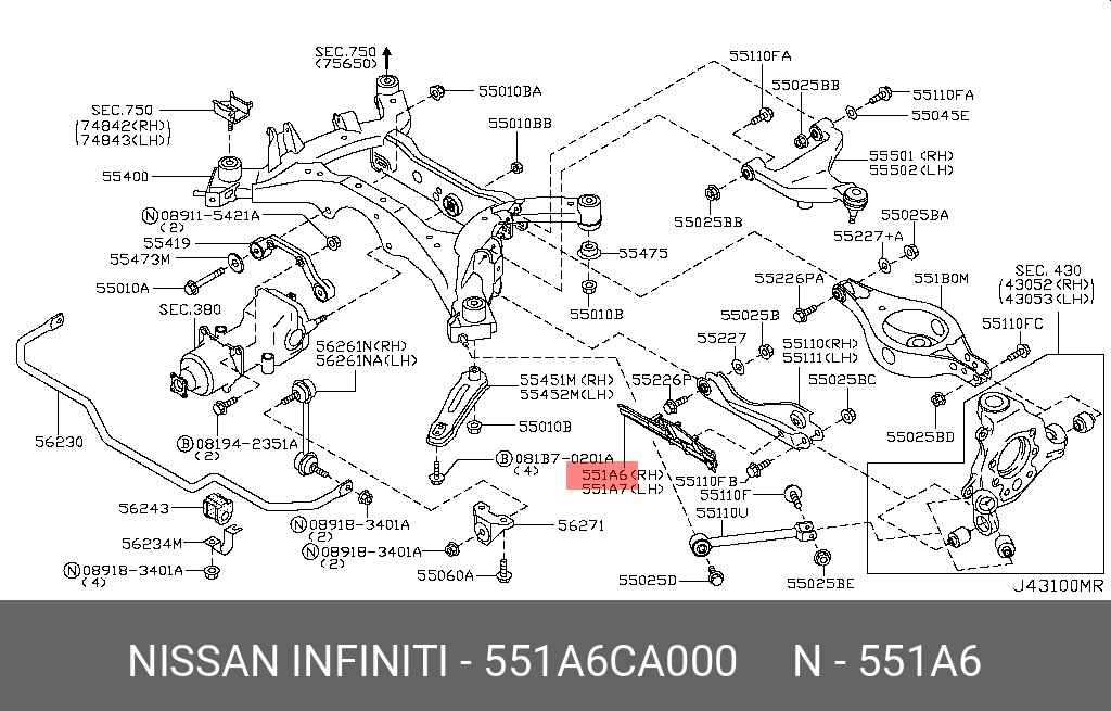 551A6CA000 NISSAN НАКЛАДКА РЫчАГА ПОДВЕСКИ