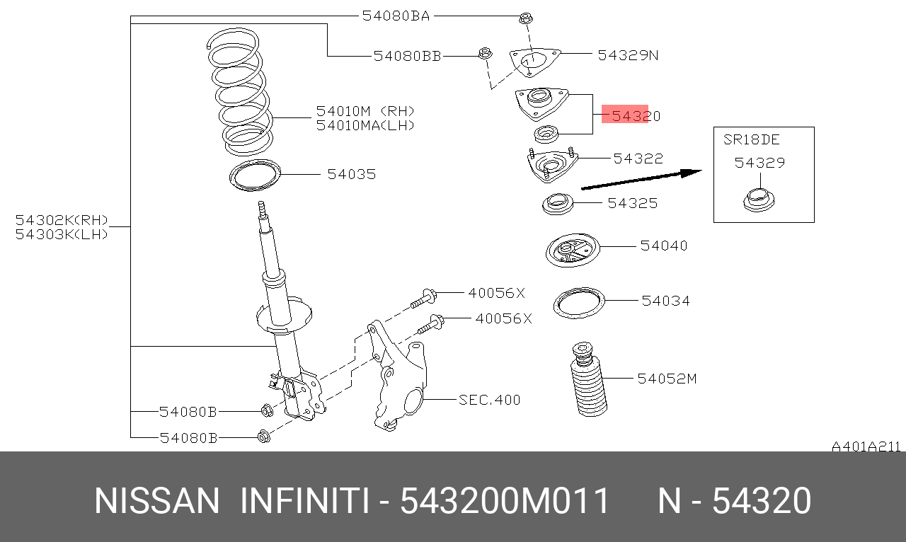 543200M011 NISSAN Опора амортизатора подвески