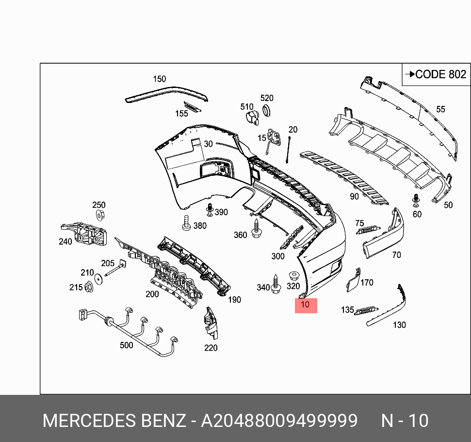 A20488009499999 MERCEDES-BENZ БАМПЕР ЗАДНИЙ.