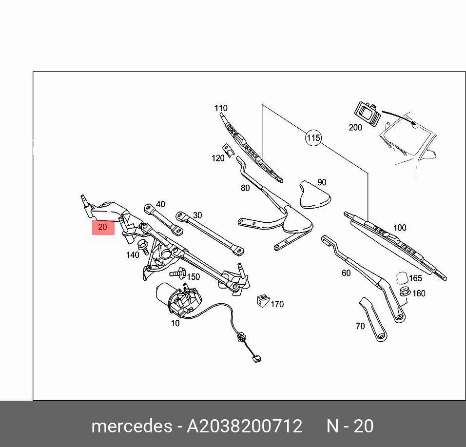 A2038200712 MERCEDES-BENZ МЕХАНИЗМ СТЕКЛООЧИСТИТЕЛЯ