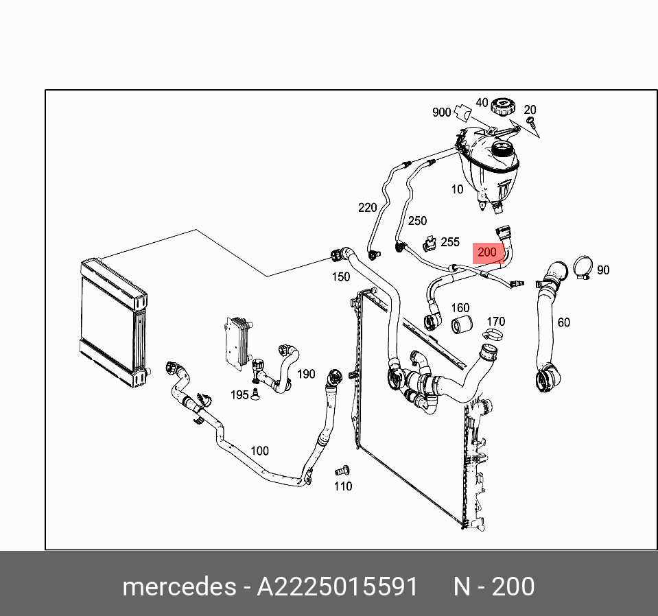 2225015591 MERCEDES-BENZ ШЛАНГ СИСТЕМЫ ОХЛАЖДЕНИЯ ДВИГАТЕЛЯ