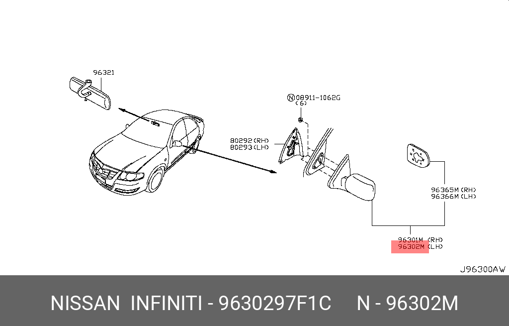 9630297F1C NISSAN Зеркало заднего вида