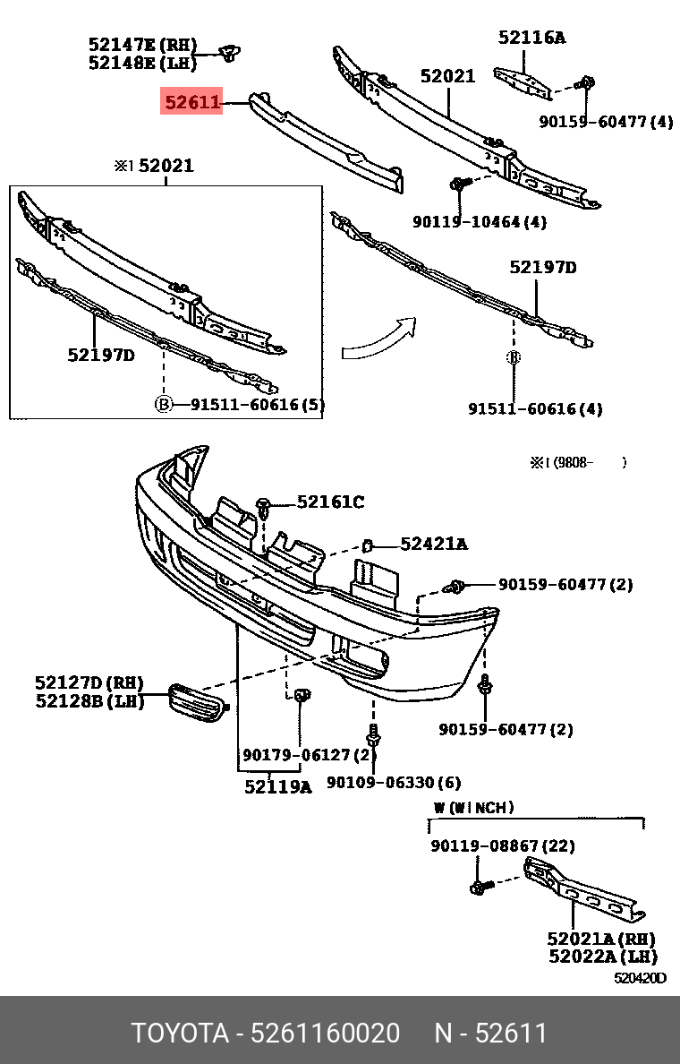 5261160020 TOYOTA БАМПЕРА ЭНЕРГОПОГЛОТИТЕЛЬ