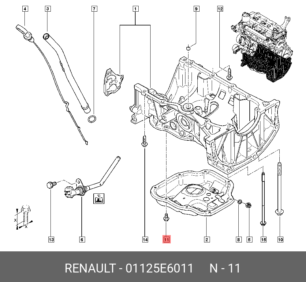 01125E6011 RENAULT Болт крепления картера двигателя Logan/LADA Largus /M6