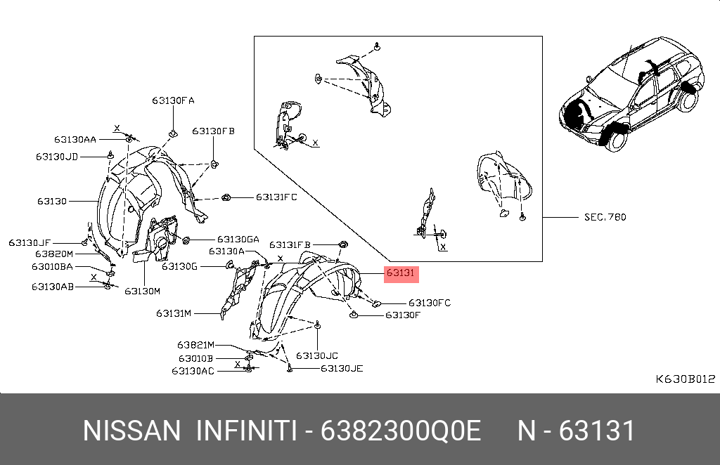 6382300Q0E NISSAN ПОДКРЫЛОК ЗАЩИТНЫЙ К