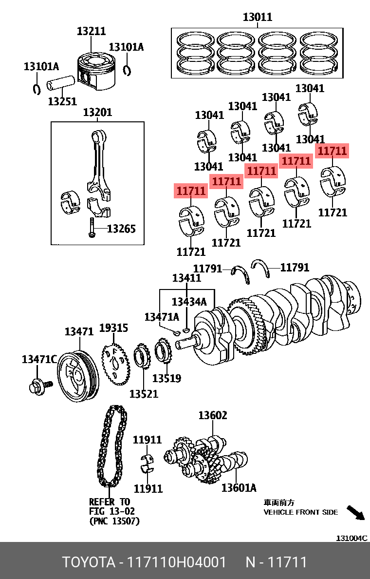 117110H04001 TOYOTA Вкладыши коренные коленвала