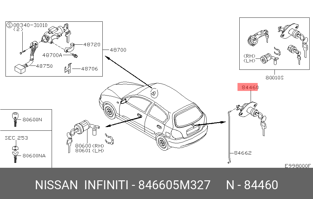 846605M327 NISSAN CYLINDER SET-TRUNK LID LOCK