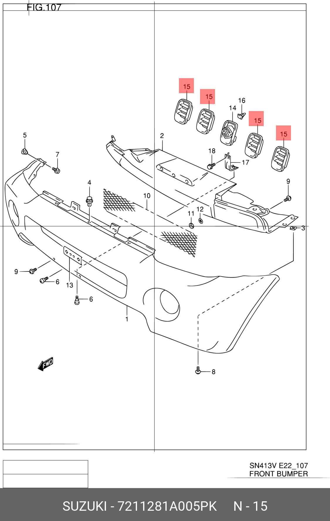 7211281A005PK SUZUKI РЕШЕТКА РАДИАТОРА БАМПЕРА