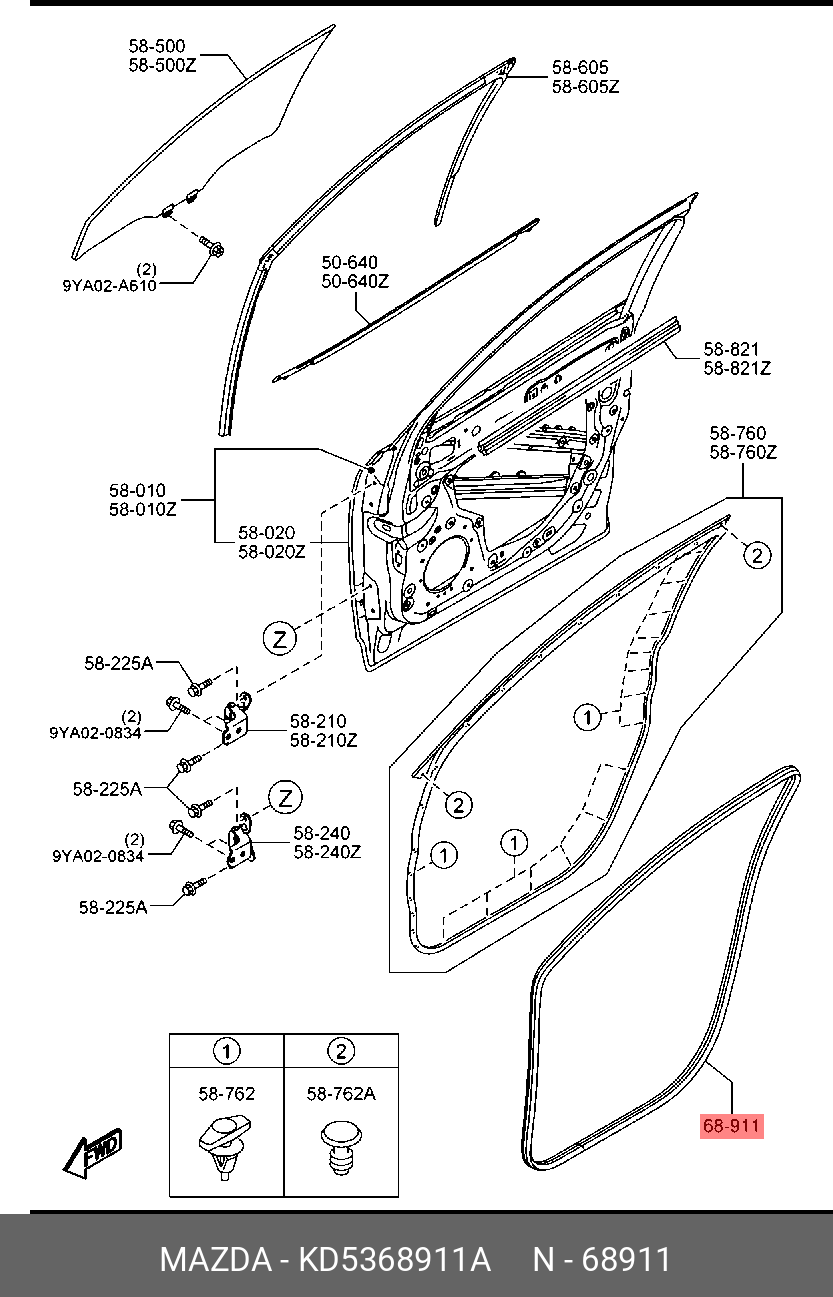 KD5368911A MAZDA УПЛОТНИТЕЛЬ ПРОЕМА ДВЕРИ