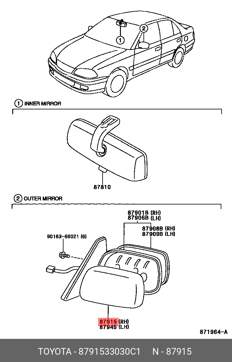 8791533030C1 TOYOTA НАКЛАДКА НАРУЖ. ЗЕРКАЛА